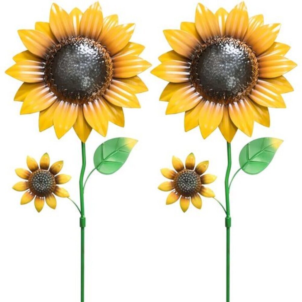Metal Garden Stakes 2-Pack 26" Sunflower Decor w/Nodding Head